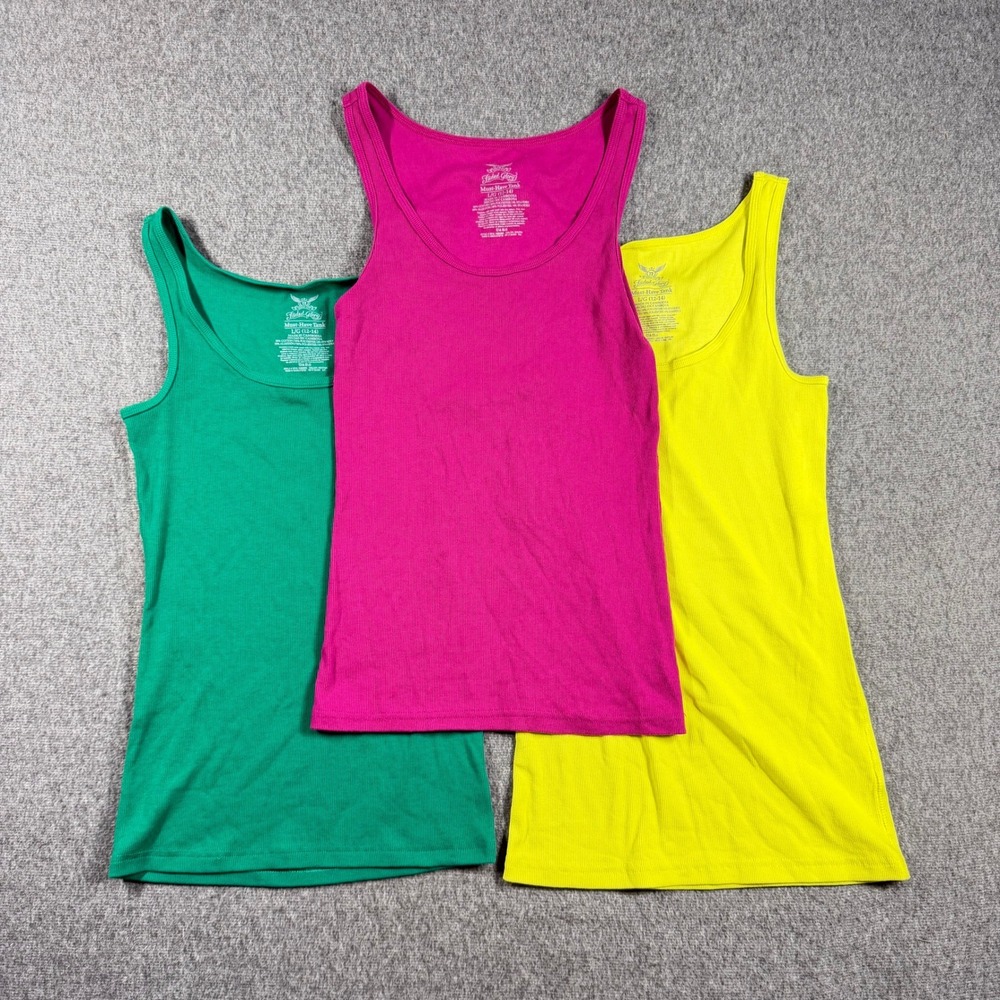 Faded Glory Womens Ribbed Tank Top 3 Pack Pink Green Yellow Size L 12-14